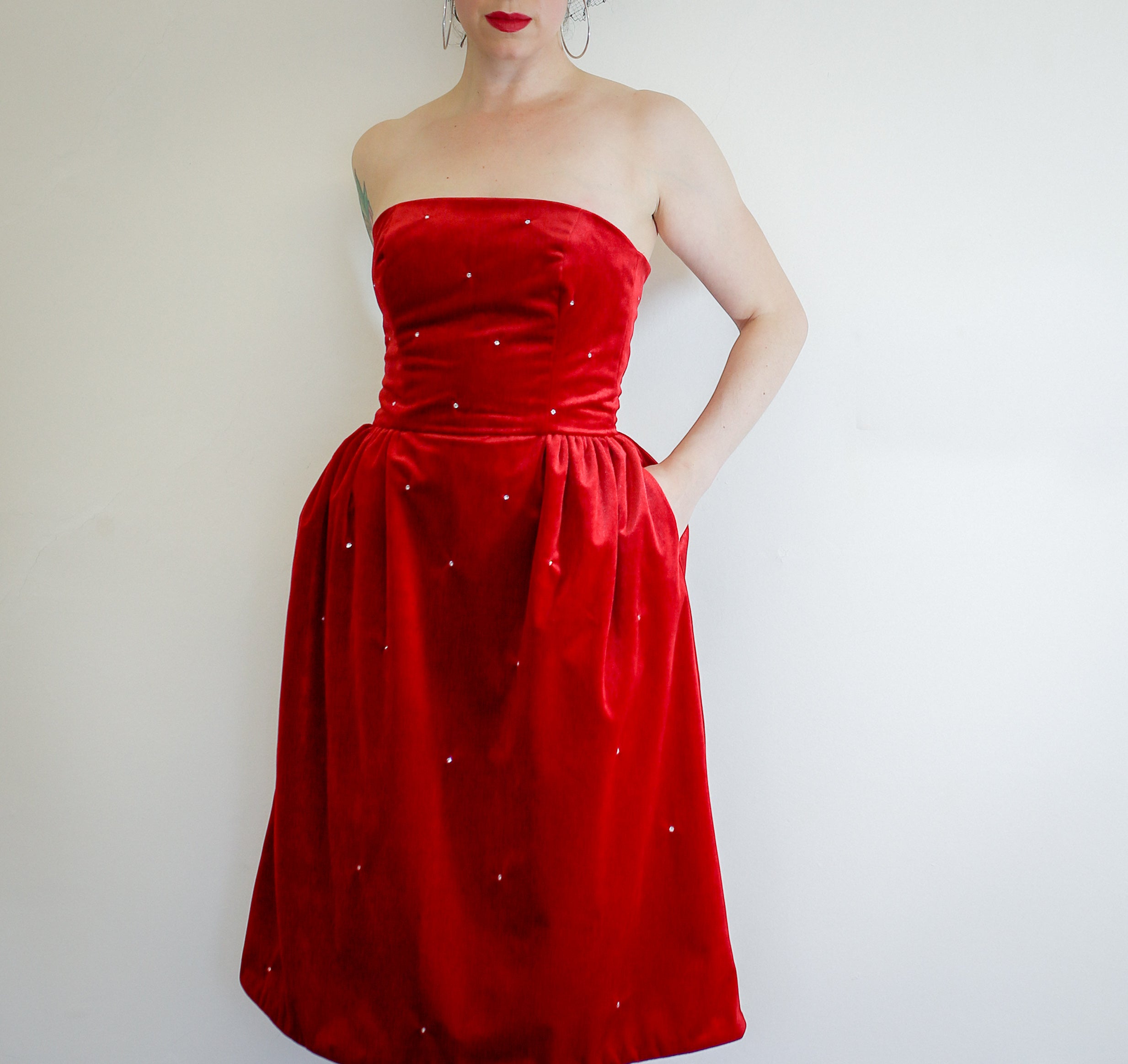 Crimson Red Velvet Cocktail Dress ...